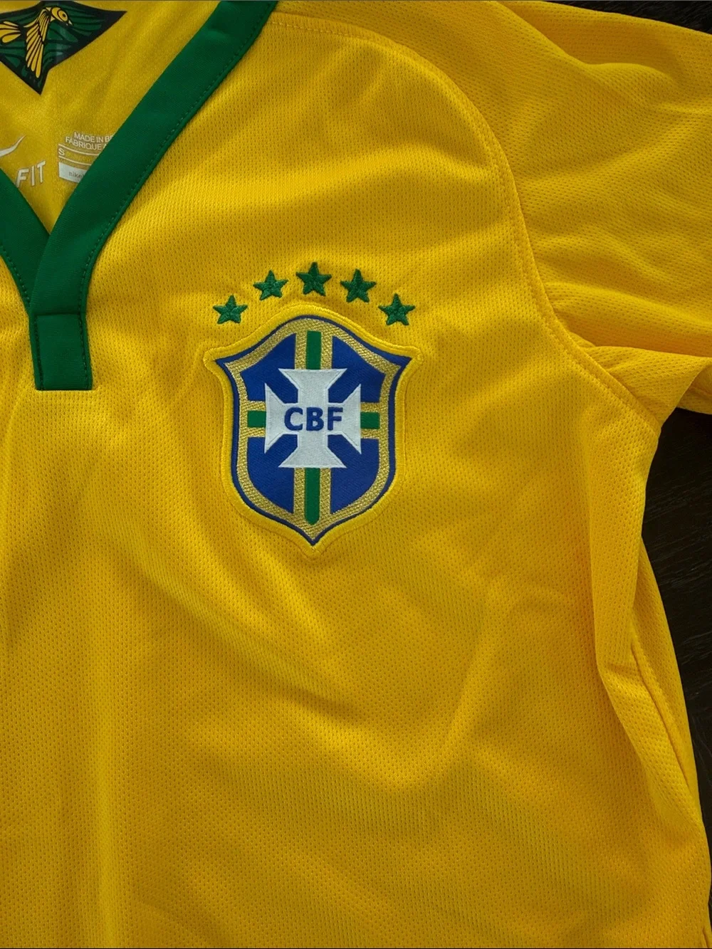 Nike Kids Brazil Soccer Jersey - Yellow with Green Trim 2014 purchased in Brazil